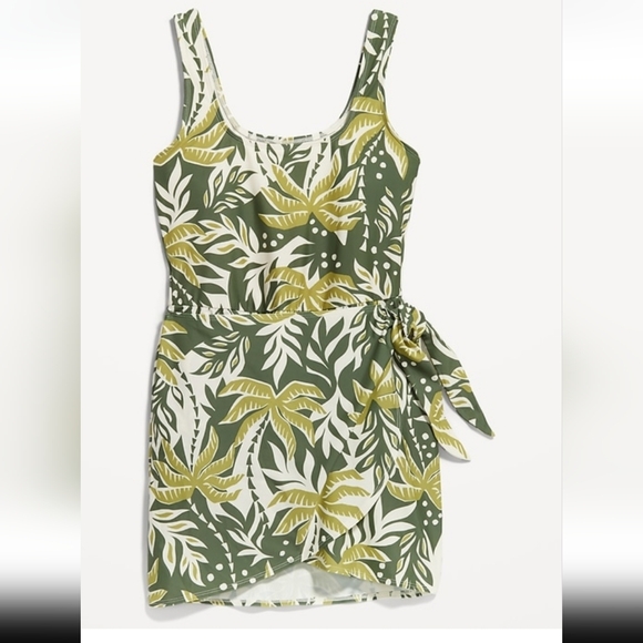 Old Navy Large Swim Dress sarong tropical green palm print NWT - Picture 4 of 8